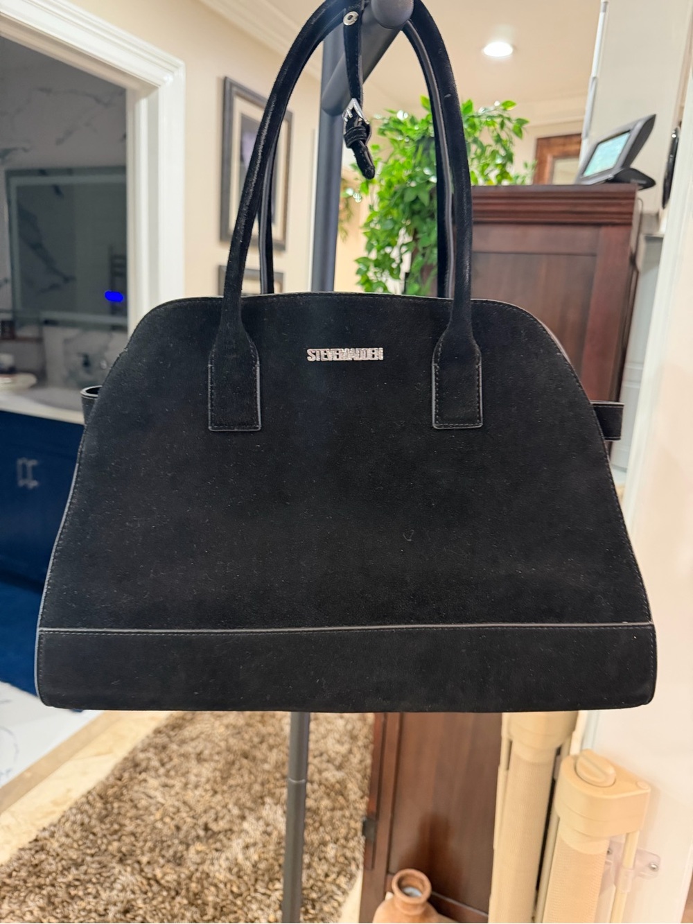 Steve Madden Black Suede Satchel with Top Handles